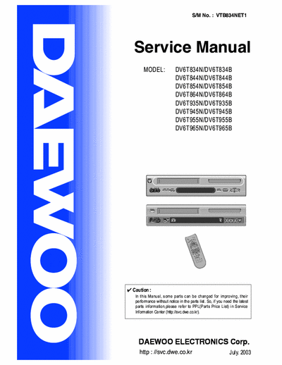 Daewoo DV6T834N, DV6T935N, DV6T844B, DV6T965B Service Manual Combi Dvd/Vcr serie B/N [NTSC Color] - Tot. File 5.864Kb Part 1/3 - pag. 50